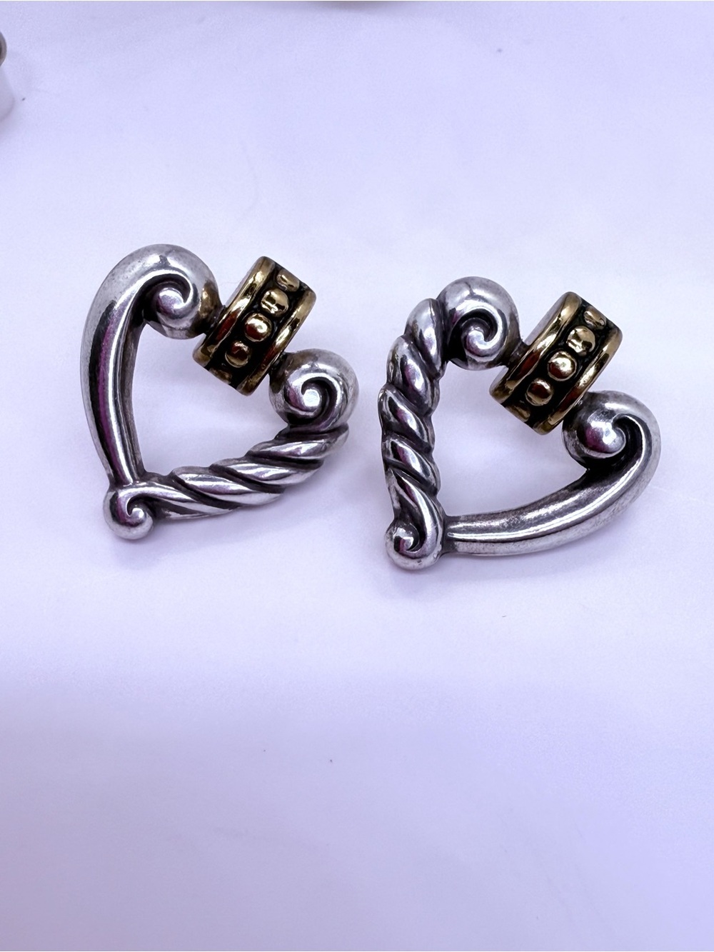 ✨ Vintage Brighton Two-Tone Heart Twist Post Drop Earrings *Retired* ✨